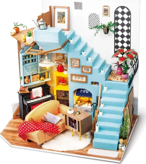 ROLIFE miniature dukkehus stue – DIY byggesæt med LED-belysning