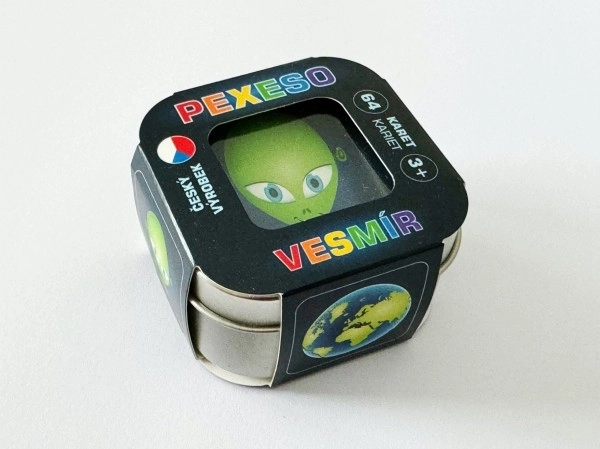 Pexeso Universet – 64 kort i metaldåse 6 × 6 × 4 cm
