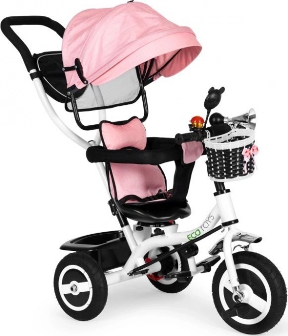 ECOTOYS Trecykel med Tag og Styrestang Lyserød