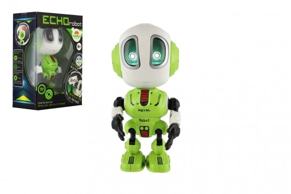Robot ECHO gentager sætninger metallisk 12cm grøn på batteri med lyd, lys i æske 10,5x15x5,5cm
