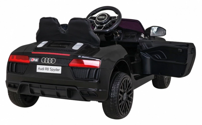 Audi R8 elektrisk legetøjsbil sort med fjernbetjening, EVA hjul, langsom start og MP3 LED