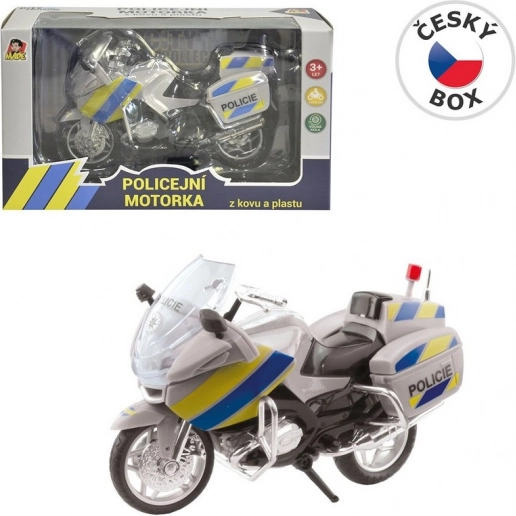 Politimotorcykel i metal 18 cm sølvfarvet
