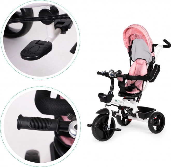 ECOTOYS Trehjulet cykel, Sportsbarnevogn - lyserød