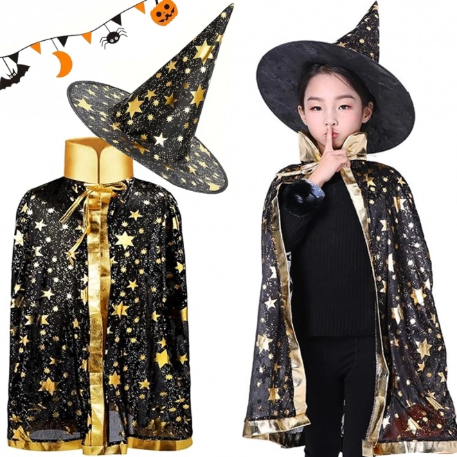 Børne-halloweenkostume med stjerner – kappe og hat til Halloween