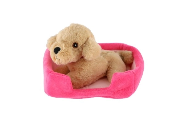 Lille hund i rede plys 4 farver 22x24cm 24m+
