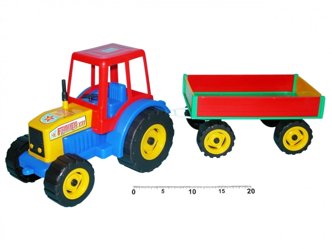 Farverig traktor med anhænger 45 cm