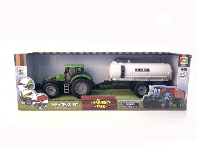 Traktor med svinghjul og trailer