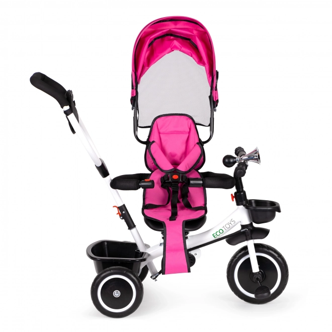 ECOTOYS Trehjulet cykel med tag og styrestang - lyserød