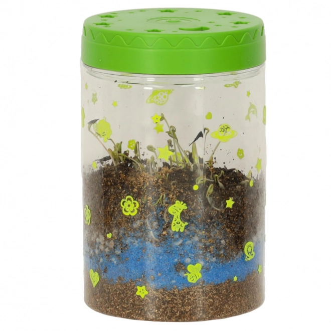 Terrarium til plantning med LED-lampe og dinosaurer
