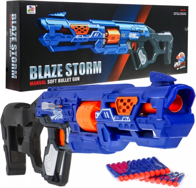 Manuel børneblaster BLAZE STORM 8+ med bundstykke og 20 skumprojektiler