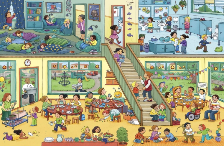 Livlig børnehaveatmosfære