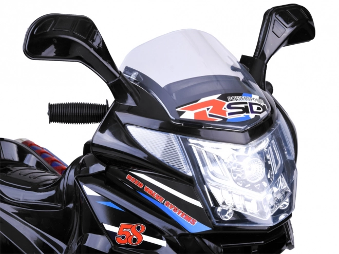 Børne sportsmotorcykel med farverigt LED lys – Sort
