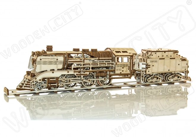 Træ 3D‑puslespil WOODEN CITY eksprestog med tender og skinner, 580 dele