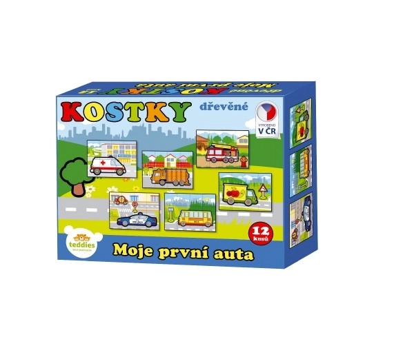 Træklodser kubus Mine første biler 12stk i kasse 17x12,5x4cm MPZ