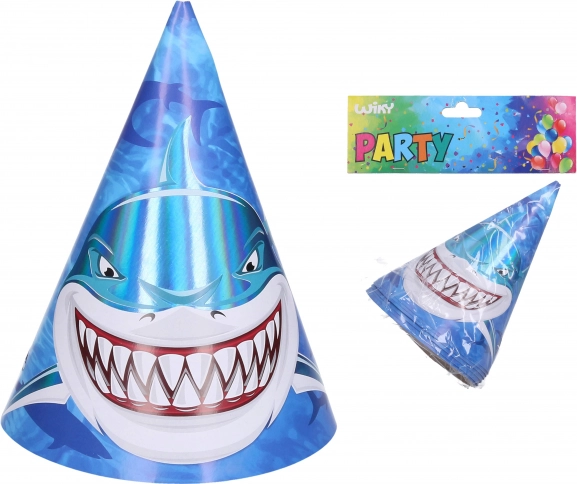 Partyhatte med haj, 15 cm, 6 stk.