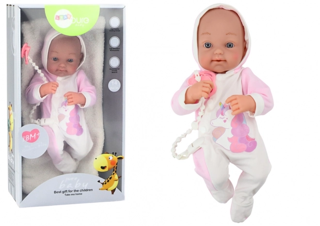 Babydukke med sut Krop Enhjørning Lyserød tæppe Tilbehør 35 cm