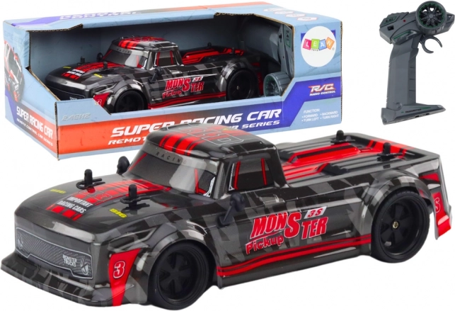 RC pick-up 1:18 med gummidæk – sort‑rød