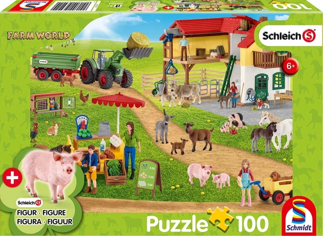 SCHMIDT Puslespil Schleich Bondegård med bod 100 brikker + Schleich figur