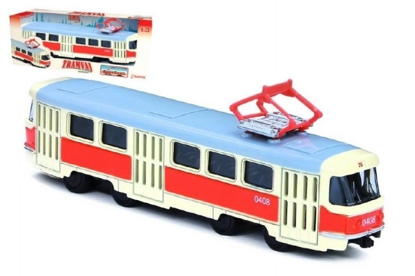 Sporvogn Tatra T3 tjekkisk metal 16cm retro med tilbagespoling i æske 20x8x6cm CZ design