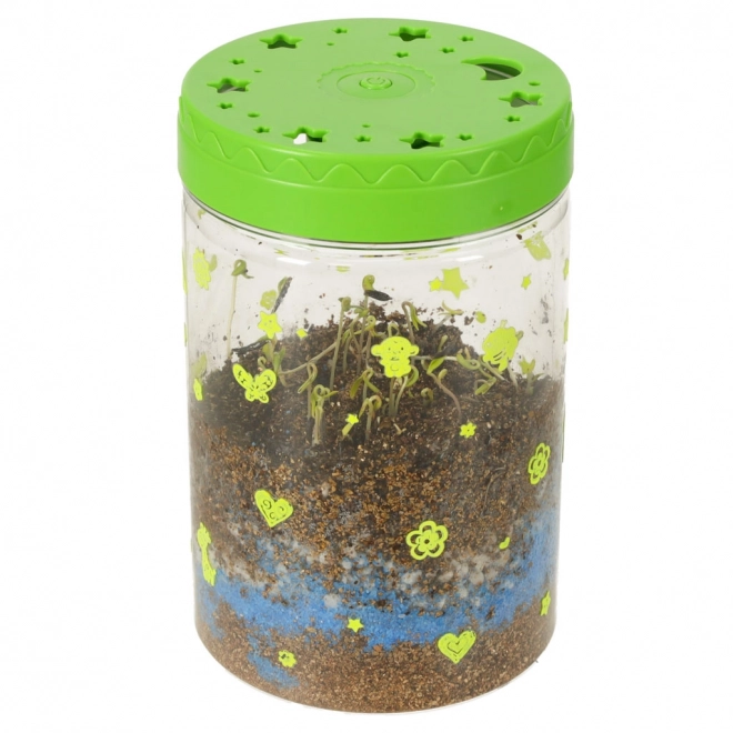 Terrarium til plantning med LED-lampe og dinosaurer
