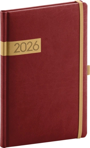 Ugentlig kalender bordó-guld 2026