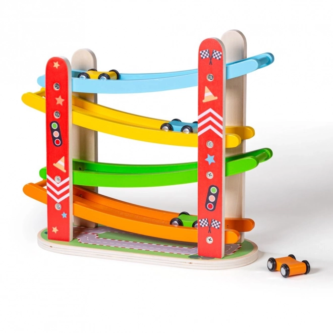 Træ racerbane til biler fra Bigjigs Toys