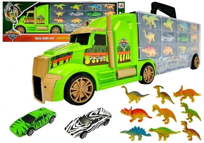 Kuffert Truck Transporter Sorteringsmaskine med dinosaurer grøn