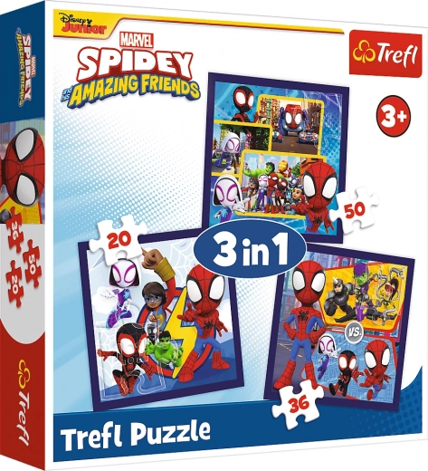 Puslespil Spidey: edderkopper og dinosaurer 3-i-1 (20, 36 og 50 brikker)
