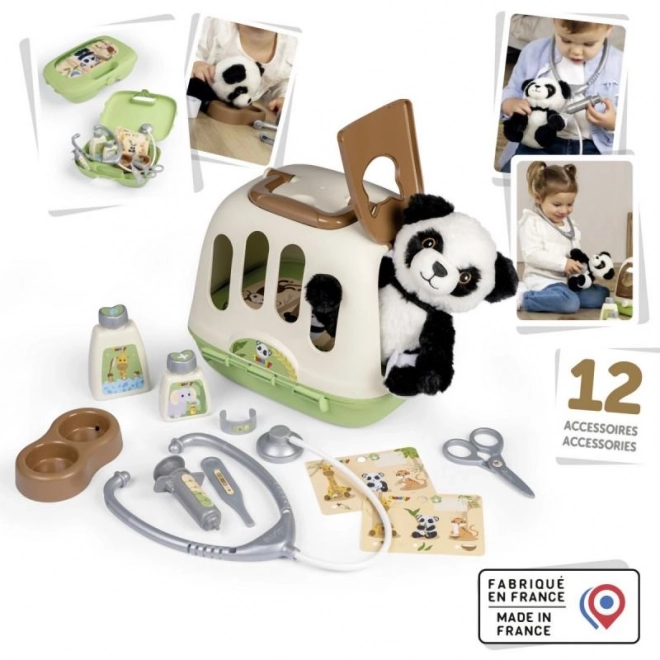 Dyrlægeudstyr med panda og transportboks 2 i 1
