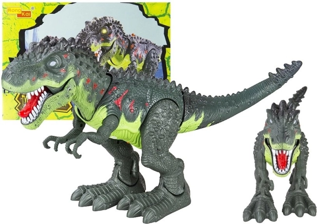 Gående T‑Rex dinosaur på batterier med lys og lyde – grøn