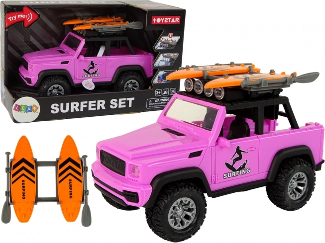 pink terrængående bil 1:14 med surf-sæt og svinghjul