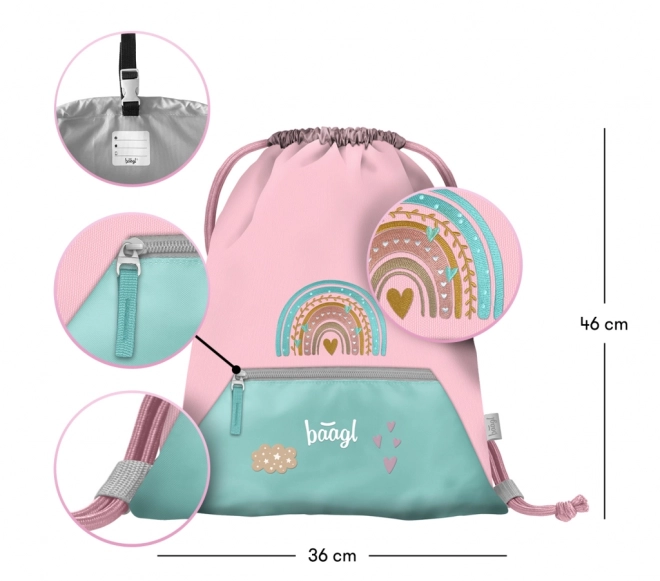 BAAGL 3 SET Zippy Regnbue Rosa: skoletaske, penalhus, pose