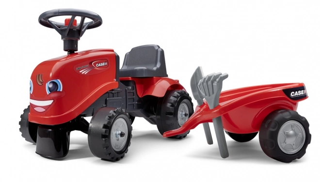 Kørende traktor Baby Case IH rød med trailer