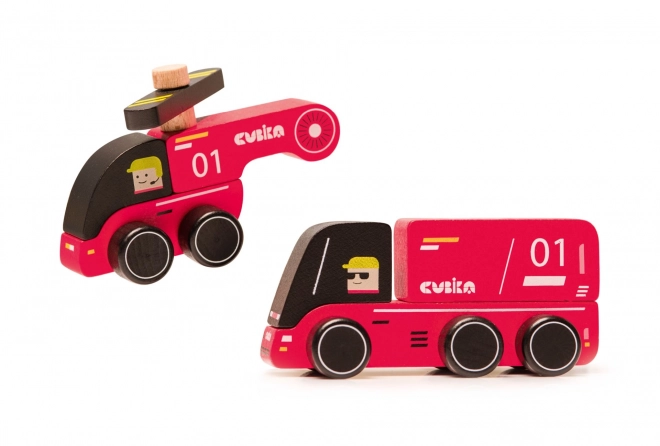 CUBIKA 15559 Brandmænd - Trælegetøj med helikopter