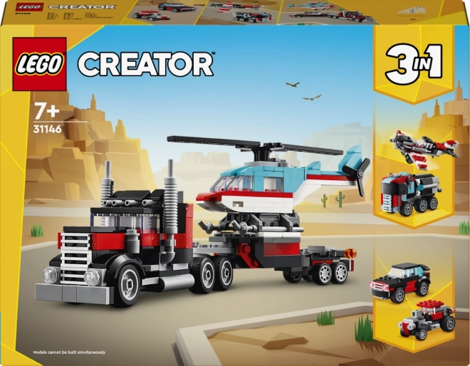 Lego Creator Trækker med Fladbede og Helikopter