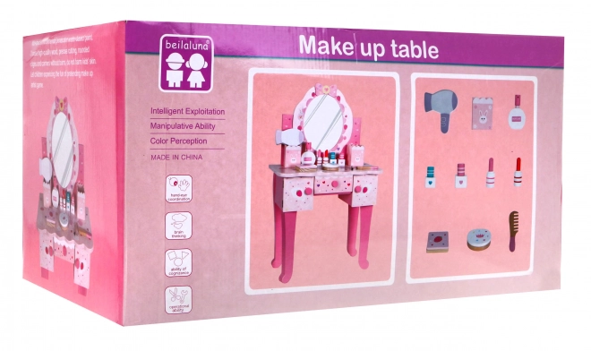 Træ toiletbord med skammel til piger Hjemmeskønhedssalon Makeup + tilbehør