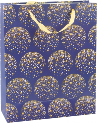 Elegant gavepose med gyldne stjerner, mørkeblå 32 × 26 × 12 cm