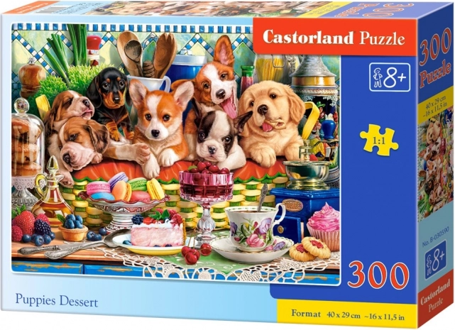 Puslespil 300 brikker hvalpe ved desserten
