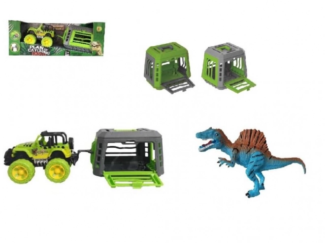 Jeep med trailer og dinosaur