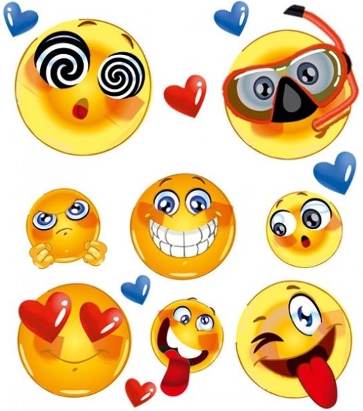 Strygeklistermærker Emoji – lille ark 15 × 21 cm