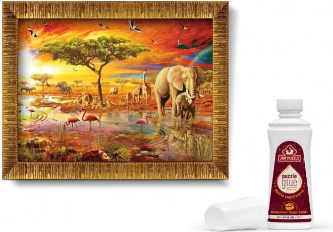 ART PUZZLE Puslespil med ramme og lim 3i1 1000 brikker – Savannens konger
