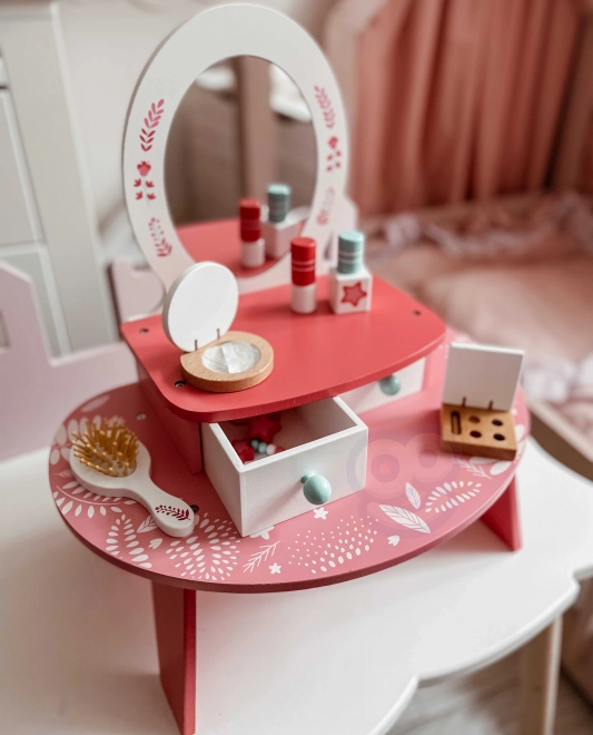Lyserød trætoiletbord med spejl Tooky Toy