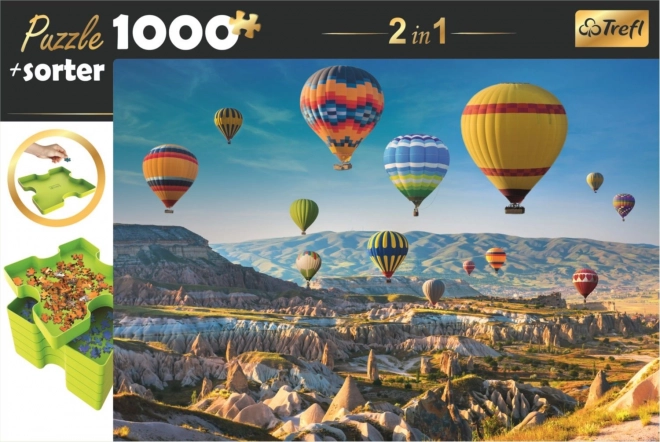 Puzzle og sorteringsbakke TREFL 2i1 Balloner over Kappadokien 1000 brikker