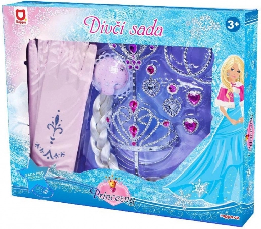 Prinsessesæt til børn med handsker og fletning, lyserød
