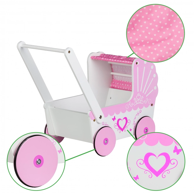 EcoToys Trædukkevogn Pink Hjerte