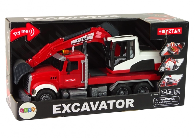 Lastbil med gravemaskine traktor gravemaskine lydlys