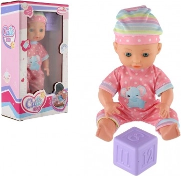 Babydukke 25 cm med fast krop og terning i æske