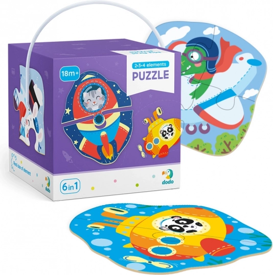 Puslespil 2–4 brikker Transport – konturpuzzle til børn DODO