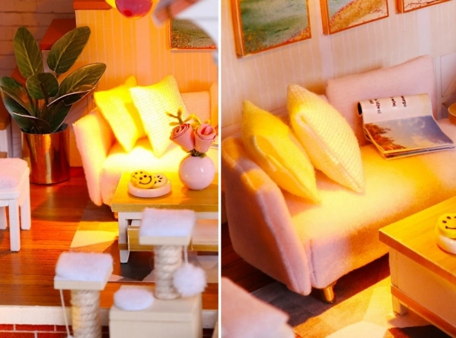 Ni miniature huse farvet glasur hus