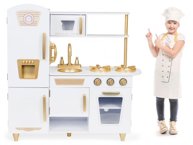 Stor trækøkken til børn, hvid og guld, ECOTOYS